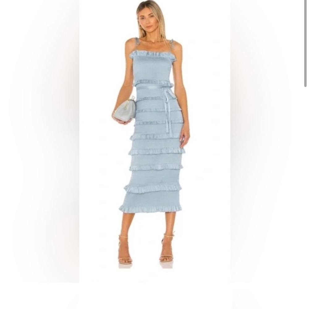 V. Chapman Blue Sheath Midi Dress Spaghetti Strap
